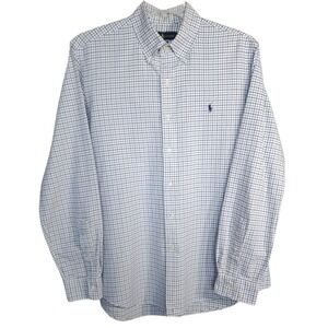Ralph Lauren Men's Collared Button-Down Shirt L/G Blue/Black Plaid‎ Long Sleeves